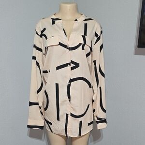 Calvin Klein Black and Cream Graphic Blazer Size 1X